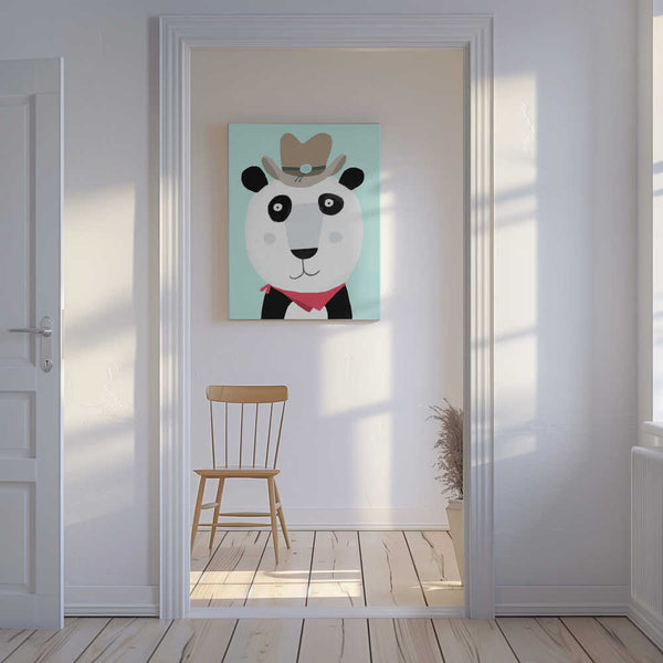 Tablou canvas „Funny Panda with Cowboy Hat by Artist Carla Daly” de Carla Daly