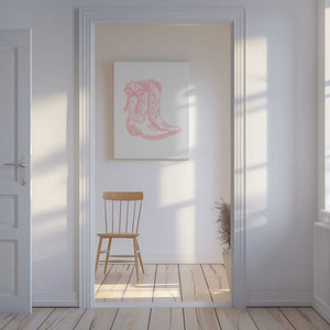 Tablou canvas „Pink Cowgirl Boots with Bow” de Jolly and Dash