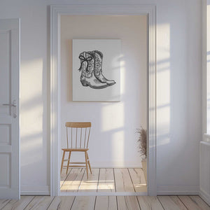 Tablou canvas „Black Cowgirl Boots with Bow” de Jolly and Dash