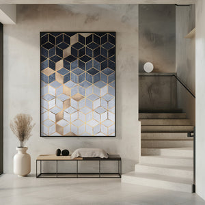 Tablou înramat „Soft Blue Gradient Cubes” de Elisabeth Fredriksson