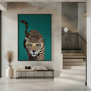 Tablou înramat „Curious green leopard” de Sarah Manovski