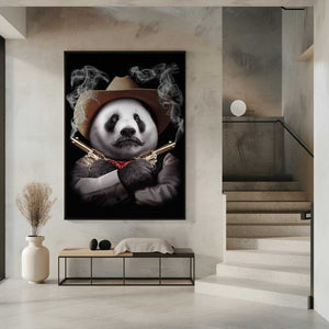 Tablou înramat „panda crossgun” de Adam Lawless