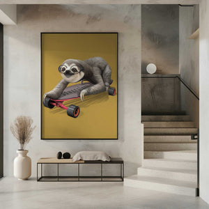 Tablou înramat „sloth on skateboard” de Adam Lawless