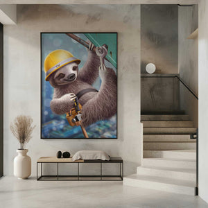 Tablou înramat „SLOTH CONSTRUCTION WORKER” de Adam Lawless