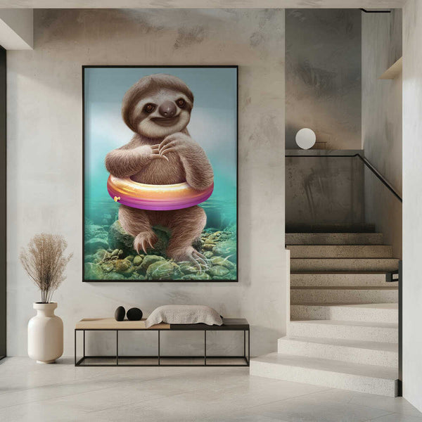 Tablou înramat „YOUNG SLOTH WITH BUOY” de Adam Lawless