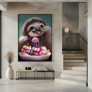 Tablou înramat „SLOTH ENJOYING ICE CREAM” de Adam Lawless