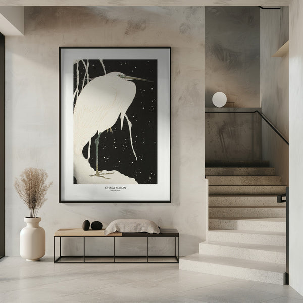 Tablou înramat „Heron In The Snow” de Ohara Koson