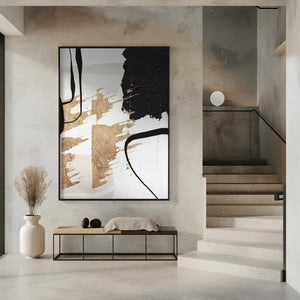 Tablou înramat „Abstract Black and Gold-6” de Sally Ann Moss