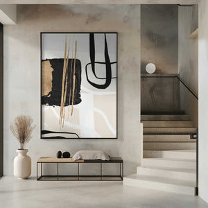 Tablou înramat „Abstract Black and Gold-5” de Sally Ann Moss