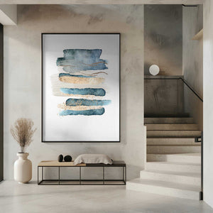 Tablou înramat „Atlantic Blue Abstract-1” de Sally Ann Moss
