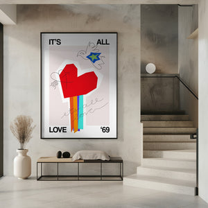 Tablou înramat „It's All Love '69 Heart Greige” de Frances Collett