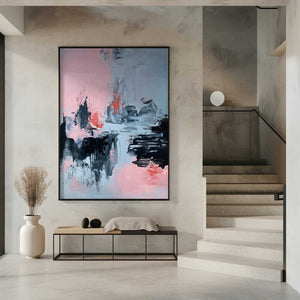 Tablou înramat „Pink and Grey Abstract 2” de Alyson Storms