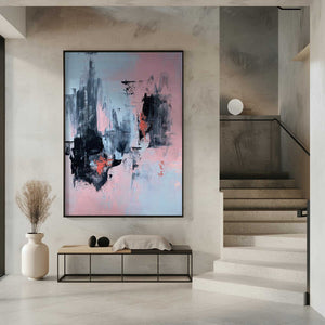 Tablou înramat „Pink and Grey Abstract 3” de Alyson Storms