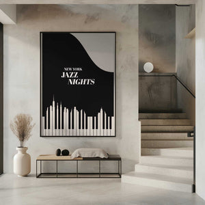 Tablou înramat „Jazz Nights Nyc   Black” de Kubistika