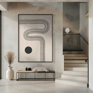 Tablou înramat „Black Curved Lines and a Circle” de Elena Ristova