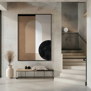 Tablou înramat „Geometric Shapes in Earthy Tones with a Black Circle” de Elena Ristova