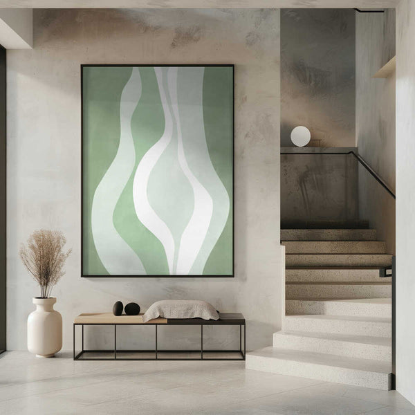 Tablou înramat „Organic Shapes In Soft Green And White Hues” de Elena Ristova