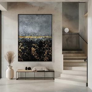 Tablou înramat „Gold Black Abstract” de Bilge Paksoylu