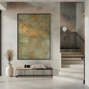 Tablou înramat „Abstract Green Gold Art” de Bilge Paksoylu