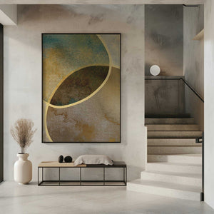 Tablou înramat „Abstract Circles With Gold 2” de Bilge Paksoylu