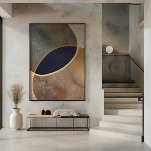 Tablou înramat „Abstract Circles With Gold 1” de Bilge Paksoylu