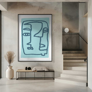 Tablou înramat „Blue Abstract Faces” de Sharyn Bursic