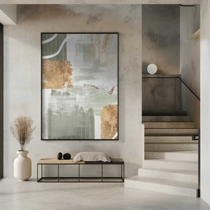 Tablou înramat „White Lines On Green 2” de Sally Ann Moss