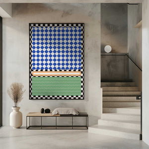 Tablou înramat „Geometric Pattern With Blue And White Diamonds” de Little Dean