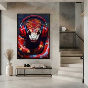 Tablou înramat „Snake With Headphones animal” de Justyna Jaszke