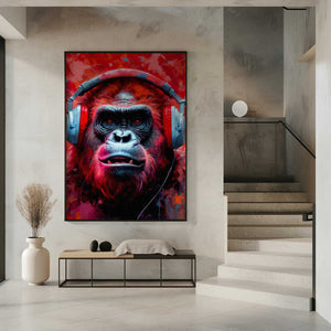 Tablou înramat „Gorilla With Headphones animal” de Justyna Jaszke