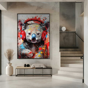 Tablou înramat „Koala With Headphones animal” de Justyna Jaszke
