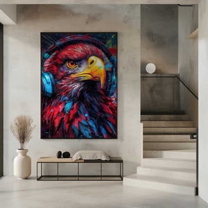 Tablou înramat „Eagle With Headphones animal” de Justyna Jaszke
