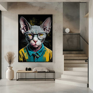 Tablou înramat „Hipster cat animal art” de Justyna Jaszke