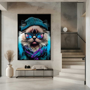 Tablou înramat „Hipster cat animal art” de Justyna Jaszke