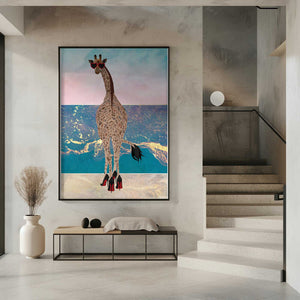 Tablou înramat „Giraffe on holiday” de Sarah Manovski