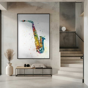 Tablou înramat „Saxophone Abstract Watercolor” de Michael Tompsett