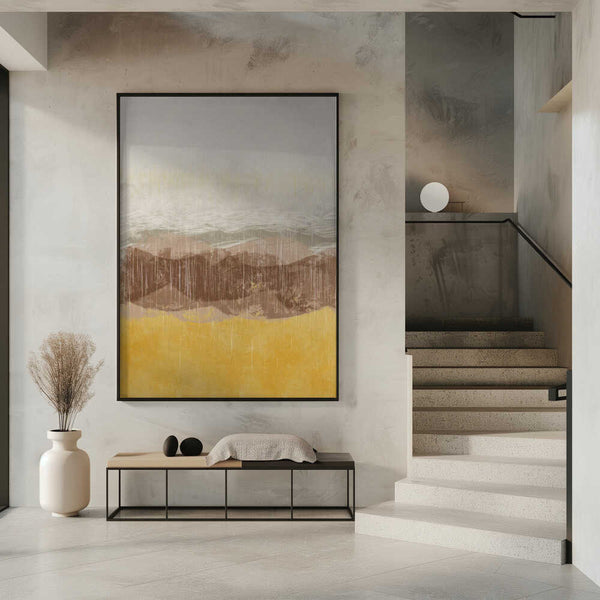 Tablou înramat „Coastal landscape with beach and sea in earth tones” de Imaginative