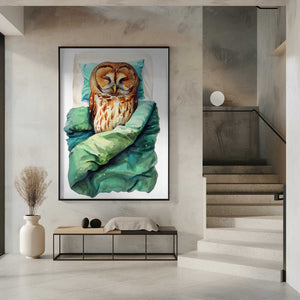 Tablou înramat „Animal Watercolor Art Bird Sleeping Owl” de Justyna Jaszke