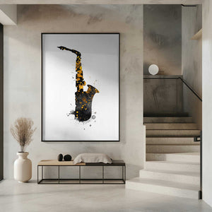 Tablou înramat „Black and Gold Music Art Saxophone” de Justyna Jaszke
