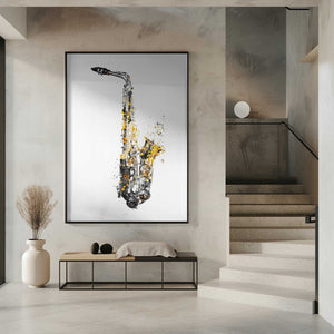 Tablou înramat „Black and Gold Music Art Saxophone Instrument” de Justyna Jaszke
