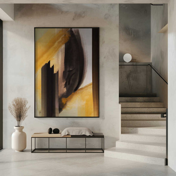 Tablou înramat „Dynamic Brushstrokes In Earthy Tones Of Black” de Little Dean