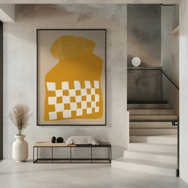 Tablou înramat „Golden Checkered Form” de THE MIUUS STUDIO
