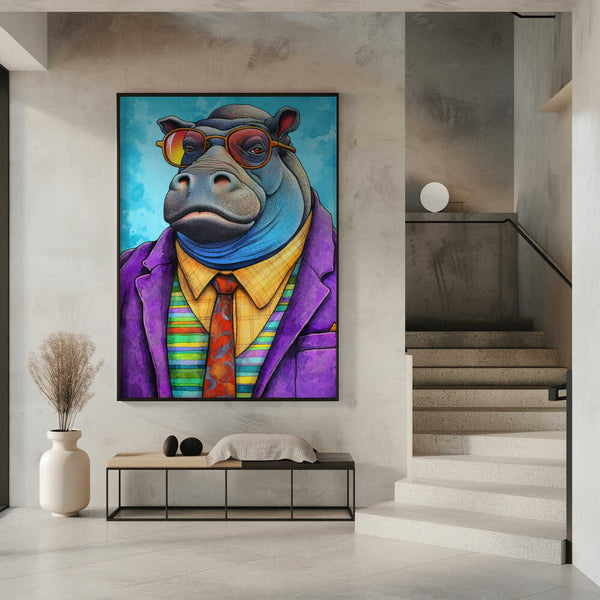 Tablou înramat „Hippopotamus Watercolor Animal Art” de Justyna Jaszke