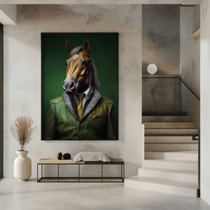 Tablou înramat „Elegant Green Horse Animal Art” de Justyna Jaszke