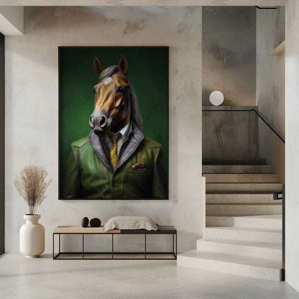 Tablou înramat „Elegant Green Horse Animal Art” de Justyna Jaszke