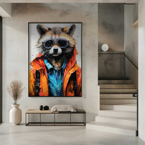 Tablou înramat „Raccoon Hipster Watercolor Animal Art” de Justyna Jaszke