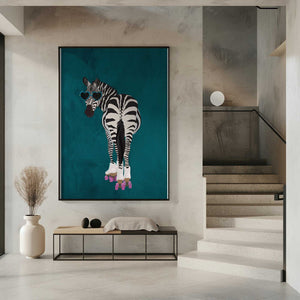 Tablou înramat „Rollerskating Zebra turquoise” de Sarah Manovski