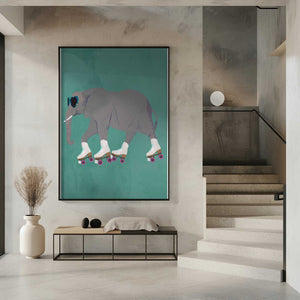 Tablou înramat „Elephant Rollerskating teal” de Sarah Manovski