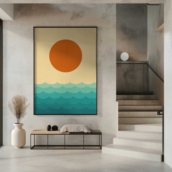Tablou înramat „Stylized Sunset Over Waves” de Vitor Costa