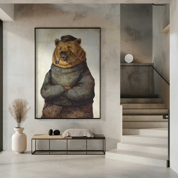 Tablou înramat „Bear Dressed In A Sweater And Cap” de Mike Koubou